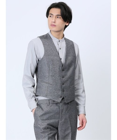 TechLinen スリムフィット ジレベスト グレー(セットアップ可能)