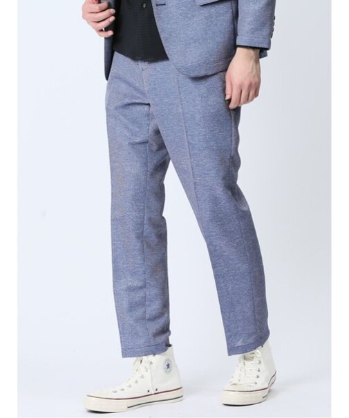 TechLinen スリムフィット ノータックパンツ 青(セットアップ可能)