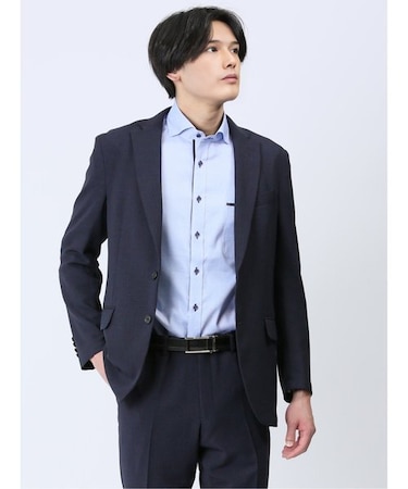 軽量メッシュ レギュラーフィット 2ボタンジャケット チェック紺(セットアップ可能)