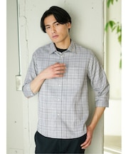 DRY ワッフルチェック レギュラーカラー7分袖シャツ