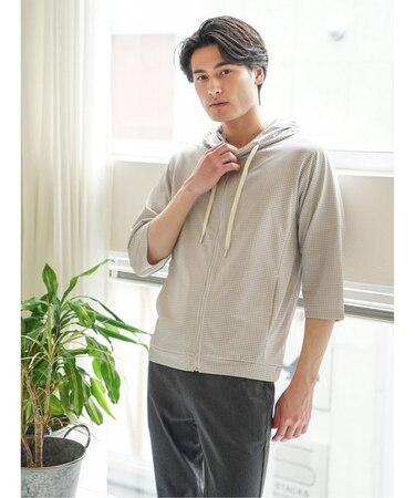 吸水速乾 千鳥格子 7分袖パーカー