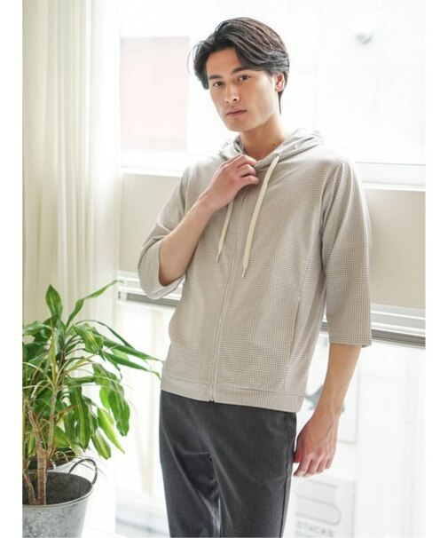 吸水速乾 千鳥格子 7分袖パーカー