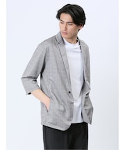 吸水速乾 グレンチェック 1ボタン7分袖ジャケット