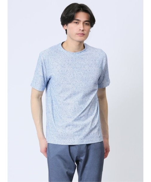 メッシュ 転写プリント クルーネック半袖Tシャツ