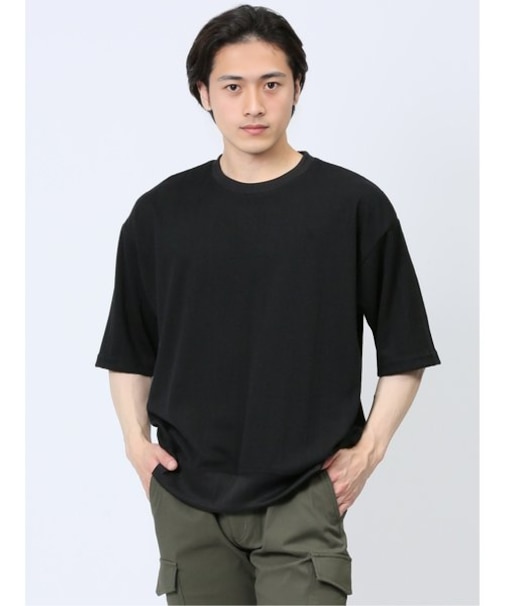 ジャガードケーブル クルーネック5分袖Ｔシャツ