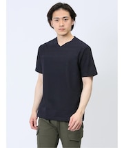 リンクスパネルボーダー Vネック半袖Tシャツ