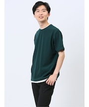 梨地 フェイククルーネック半袖Tシャツ