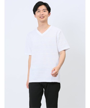 タックボーダー ダブルVネック半袖Ｔシャツ