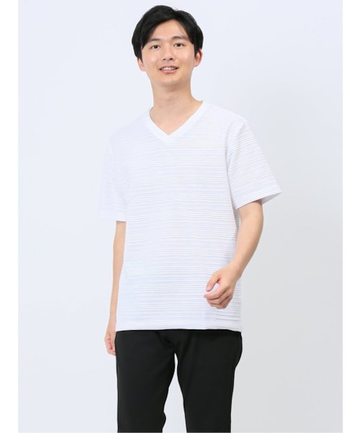タックボーダー ダブルVネック半袖Ｔシャツ
