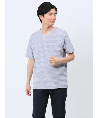 タックボーダー ダブルVネック半袖Ｔシャツ