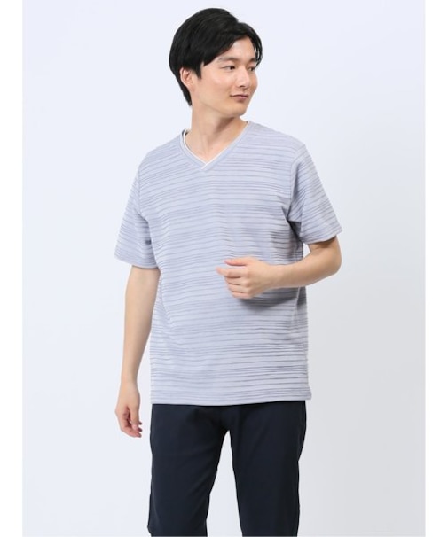 タックボーダー ダブルVネック半袖Ｔシャツ
