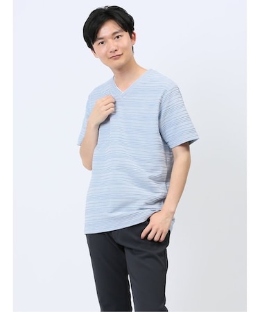 タックボーダー ダブルVネック半袖Ｔシャツ