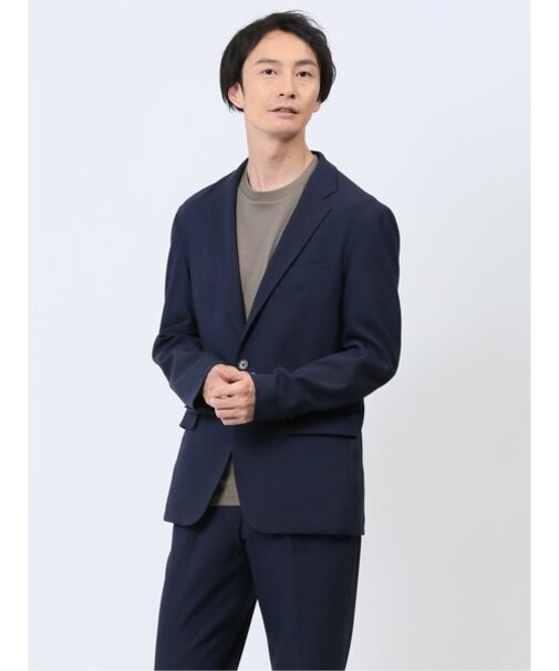 クロスストレッチ スリムフィット 2ボタンジャケット バーズアイ紺(セットアップ可能)