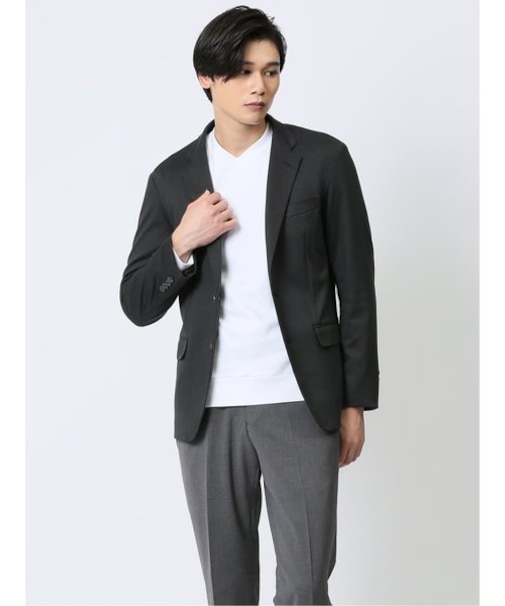 ストレッチ スリムフィット 2ボタンジャケット ヘリンボングレー