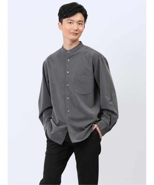 ストレッチ ギャバジン バンドカラー長袖シャツ