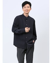 ストレッチ ギャバジン バンドカラー長袖シャツ