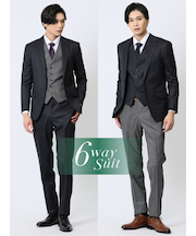光沢ウール混 スリムフィット 2ボタン4ピース6WAYスーツ 組織紺