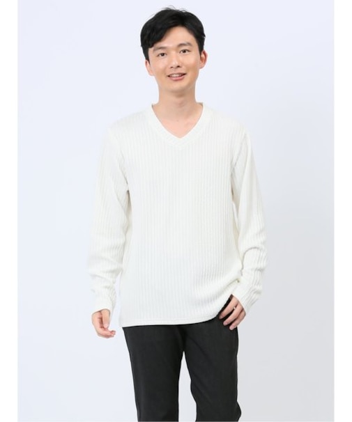 ふくれストライプ Vネック長袖Tシャツ
