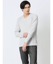 ふくれストライプ Vネック長袖Tシャツ