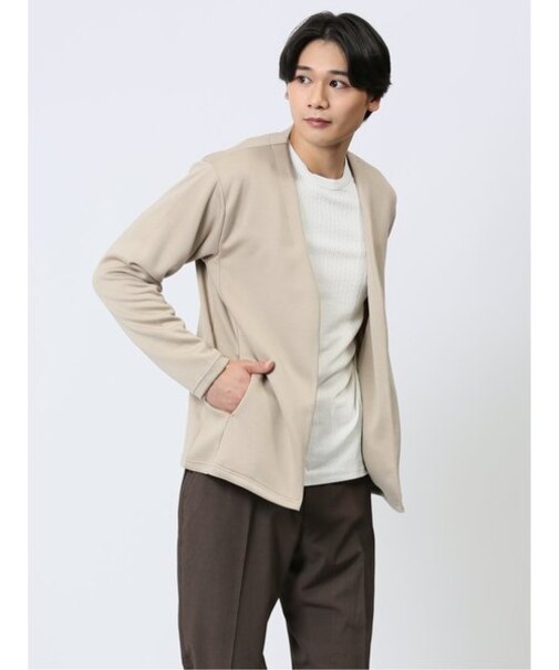 スエード調 ボタンレスカーディガン 