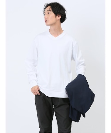【DRESS T-SHIRT】綿ストレッチ Vネック長袖Tシャツ