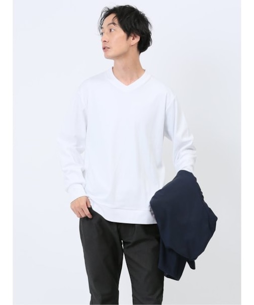 【DRESS T-SHIRT】綿ストレッチ Vネック長袖Tシャツ