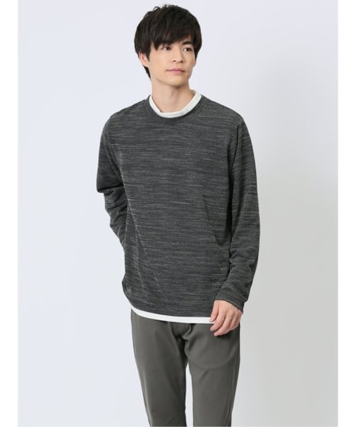 スラブインレイ モックネック長袖Ｔシャツ