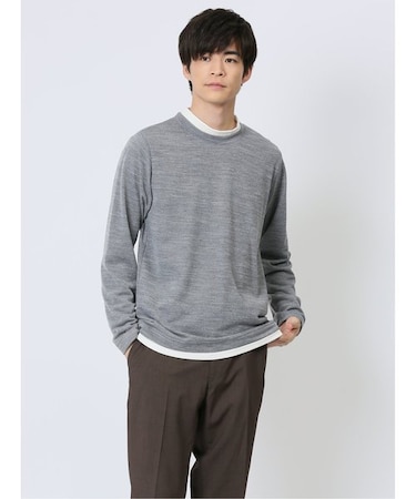 スラブインレイ モックネック長袖Tシャツ