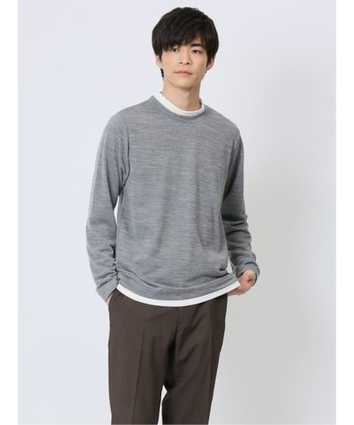 スラブインレイ モックネック長袖Tシャツ