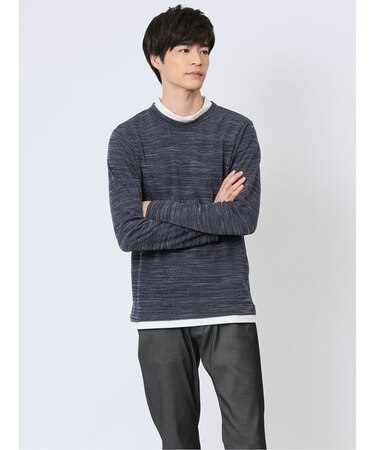 スラブインレイ モックネック長袖Ｔシャツ