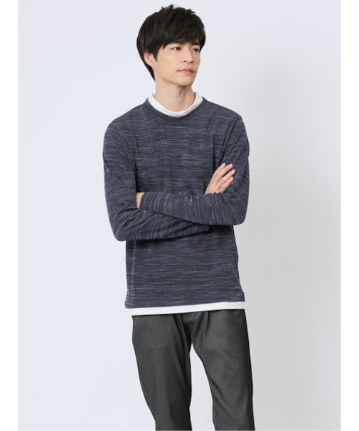 スラブインレイ モックネック長袖Ｔシャツ