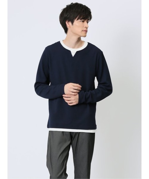 さまになる 鹿の子ポンチ キーネック長袖Tシャツ