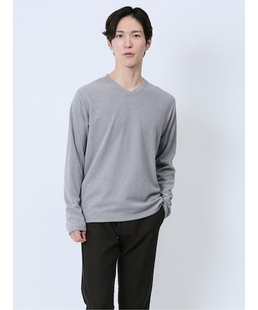 引き揃え杢 Vネック長袖Tシャツ