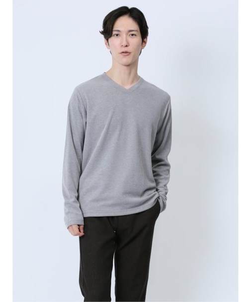 引き揃え杢 Vネック長袖Tシャツ