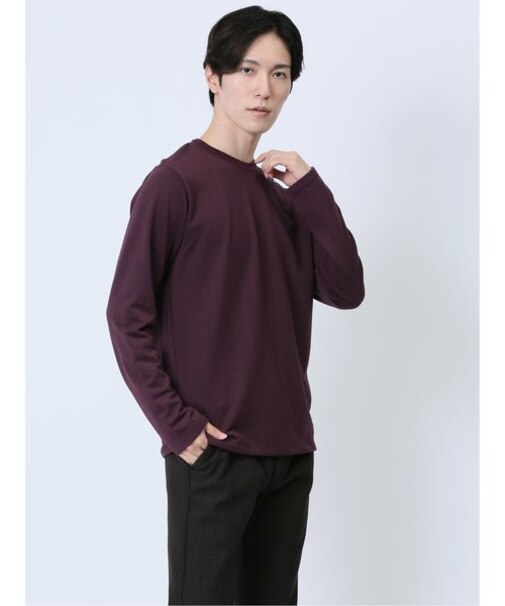 ヘリンボンジャガード クルーネック長袖Tシャツ