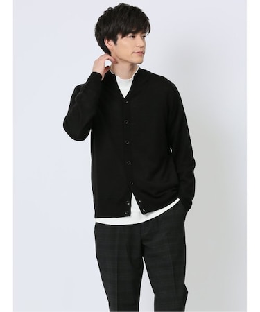 ウォッシャブル ウール混 スタンド ニットカーディガン