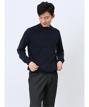 ストレッチウォッシャブル 幾何学柄 モックネックニット