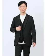 クロスストレッチ スリムフィット 2ボタンジャケット ピケ黒(セットアップ可能)