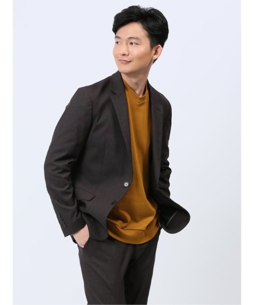 クロスストレッチ スリムフィット 2ボタンジャケット ピケ茶(セットアップ可能)