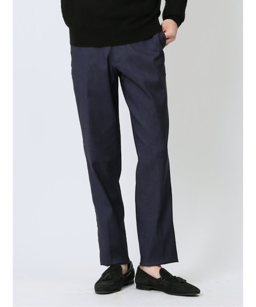 クロスストレッチ裏起毛 スリムフィット ノータックスラックス ヘリンボン紺(セットアップ可能)