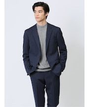 Woolen Tec On スリムフィット 2ボタンジャケット へリンボン青(セットアップ可能)