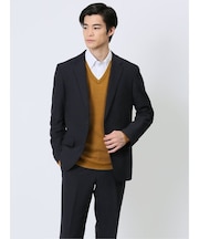 Woolen Tec On スリムフィット 2ボタンジャケット 組織紺(セットアップ可能)