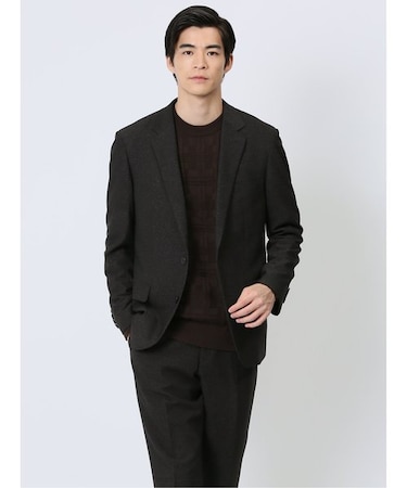 Woolen Tec On スリムフィット 2ボタンジャケット 組織茶(セットアップ可能)
