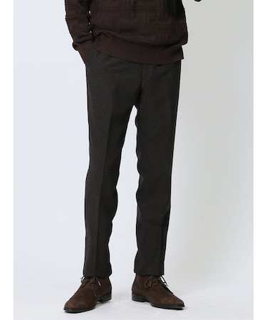 Woolen Tec On スリムフィット ノータックパンツ 組織茶(セットアップ可能)