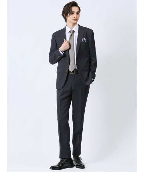 Woolen Tec On スリムフィット 2ボタン2ピーススーツ 千鳥紺