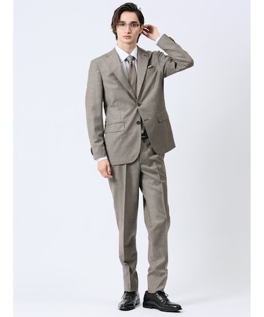 マルゾット/Marzotto ウール レギュラーフィット 2ボタン2ピーススーツ 千鳥ベージュ