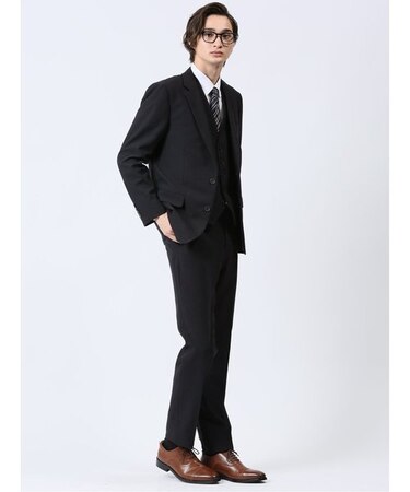 Woolen Tec On スリムフィット 2ボタン3ピーススーツ 組織紺