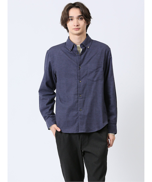 メランジ起毛 ボタンダウン長袖シャツ