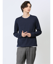 ヘリンボンジャガード フェイククルーネック長袖Tシャツ