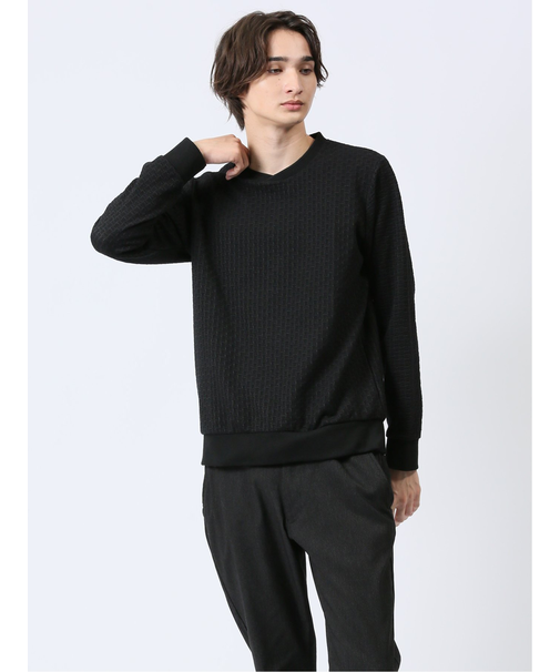 バイアスジャガード クルーネック長袖Tシャツ